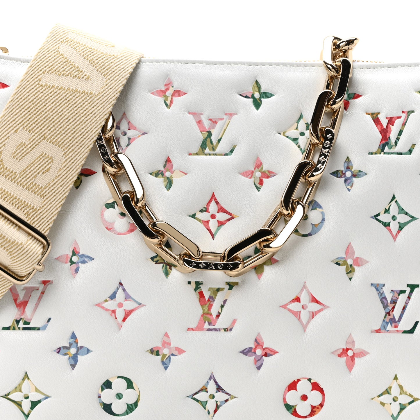 Lambskin Embossed Monogram LV Garden Coussin PM Cream
