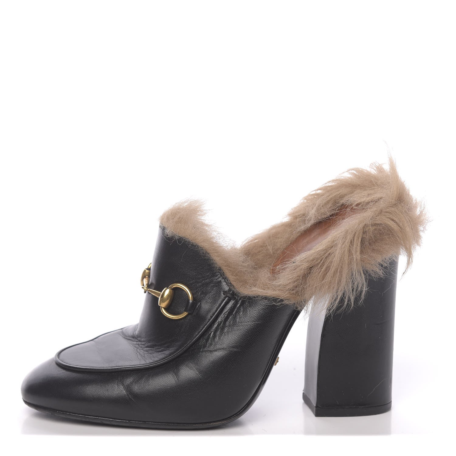 Gucci Malaga Kid Fur Princetown High Heel Mules 37 Black Naturale 1 of 12