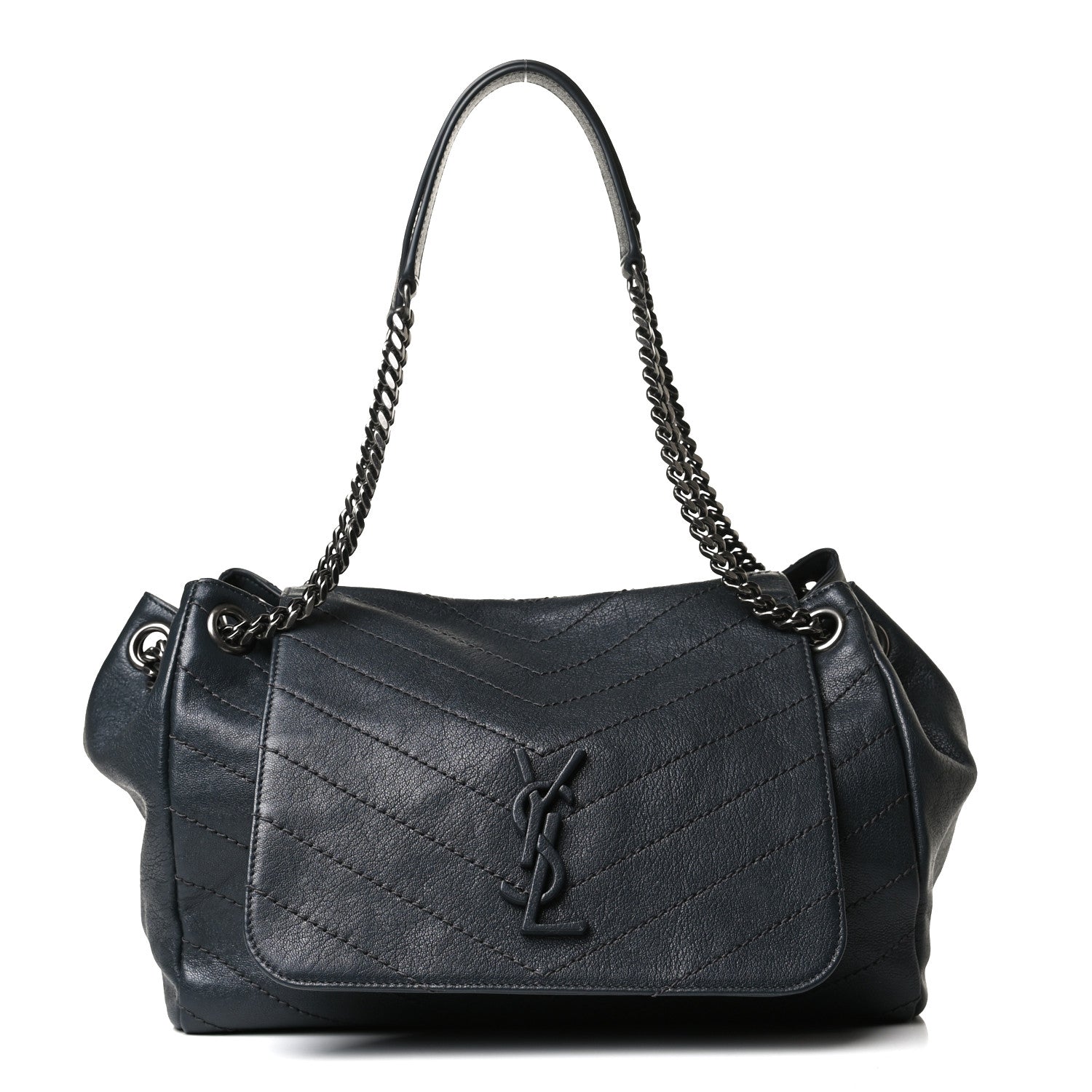 Saint Laurent Vintage Lambskin Chevron Monogram Medium Nolita Dark Smog 1 of 13