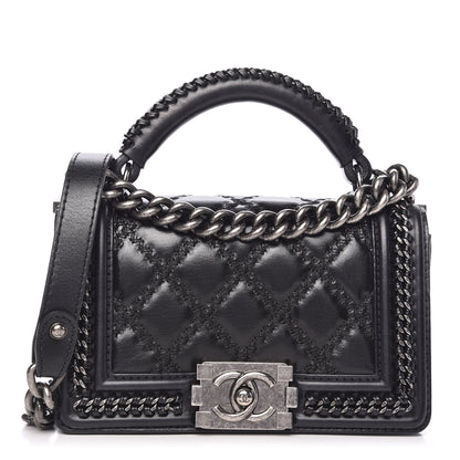 Chanel Shiny Goatskin Quilted Mini Boy Top Handle Flap Black 1 of 9
