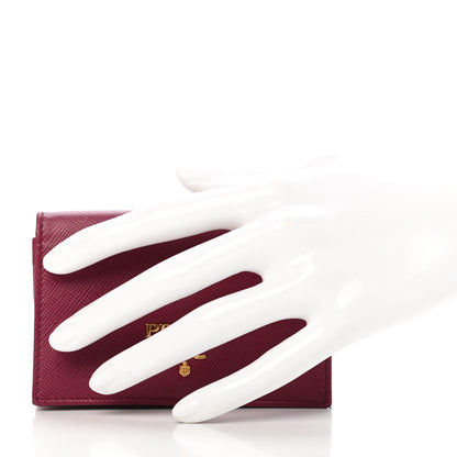 Prada Saffiano Metal Bi-Fold Card Holder Wallet Peonia 2 of 8