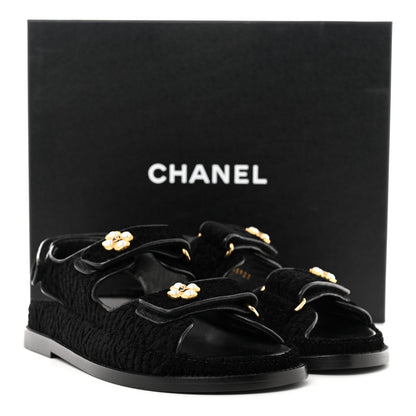 Chanel Tweed Velcro Dad Sandals 35 Black 9 of 9