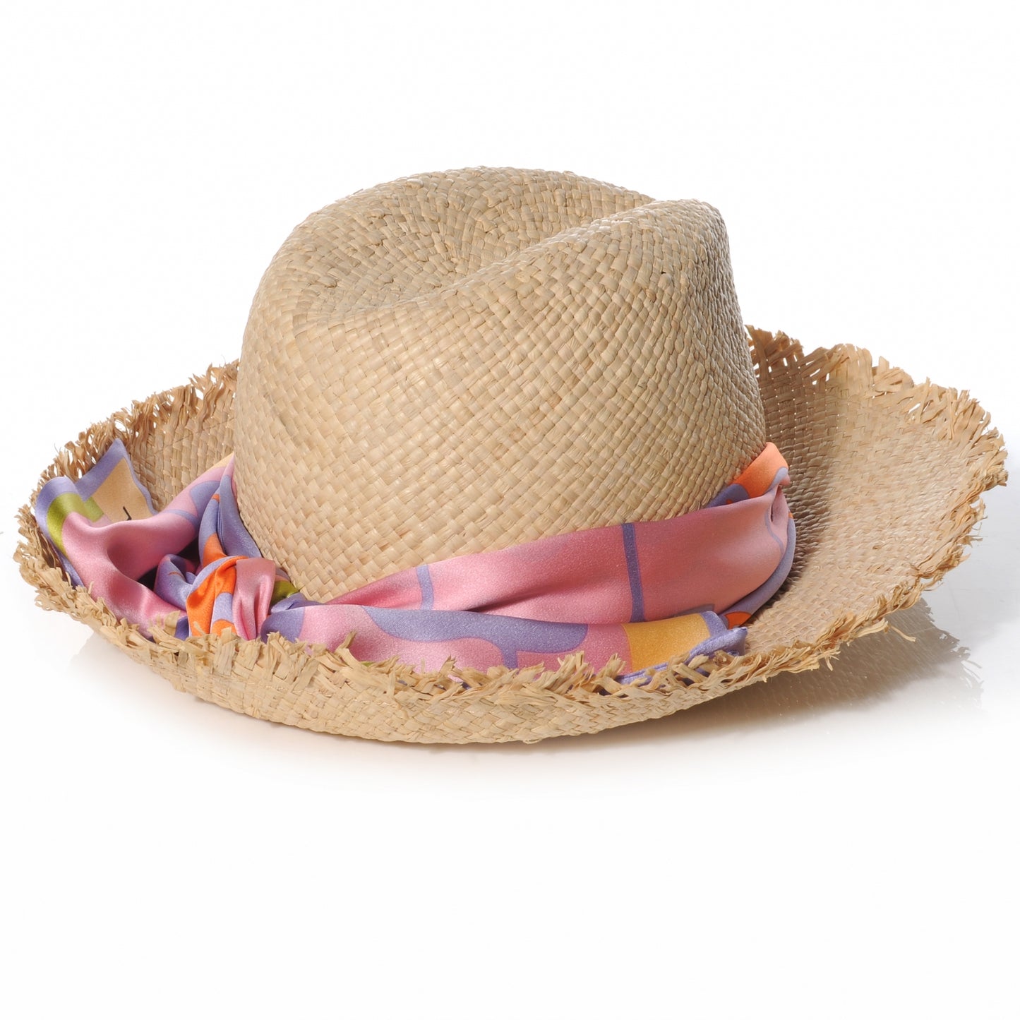 Straw and Silk Scarf Hat Size 57