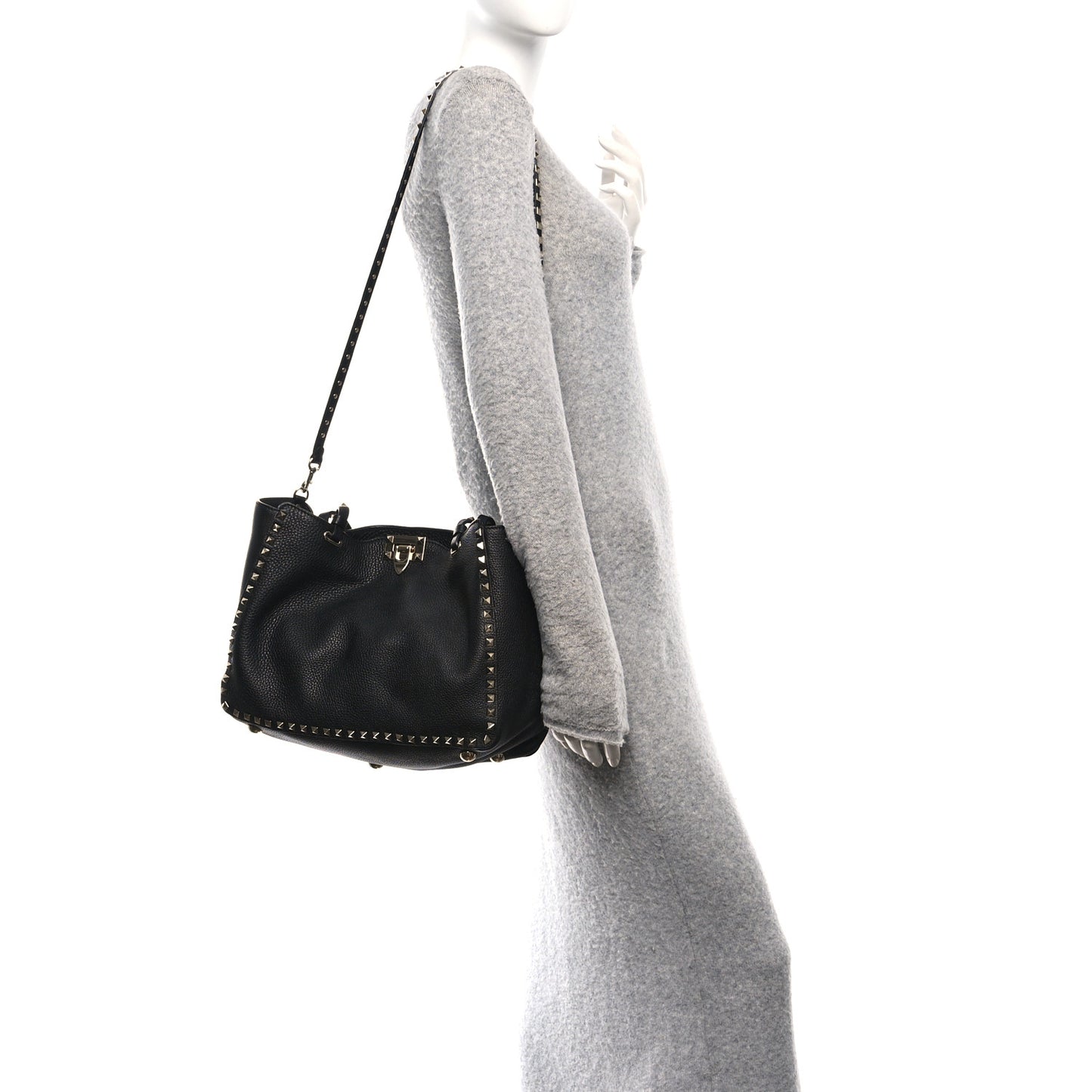 Vitello Medium Rockstud Tote Black