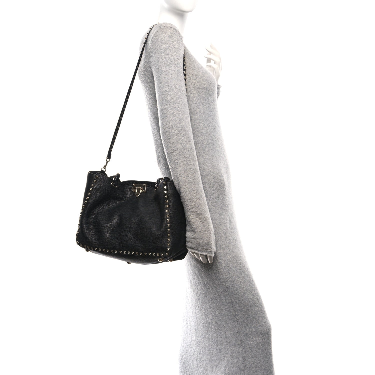 Valentino Garavani Vitello Medium Rockstud Tote Black 2 of 9
