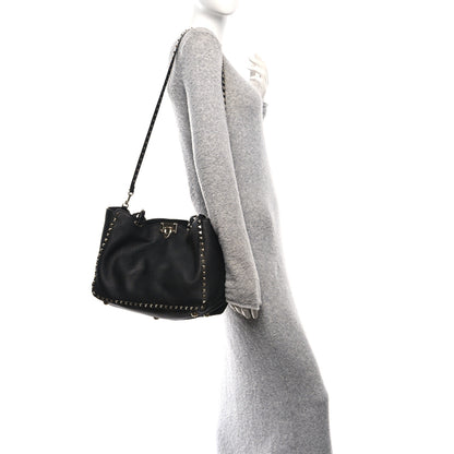 Valentino Garavani Vitello Medium Rockstud Tote Black 2 of 9