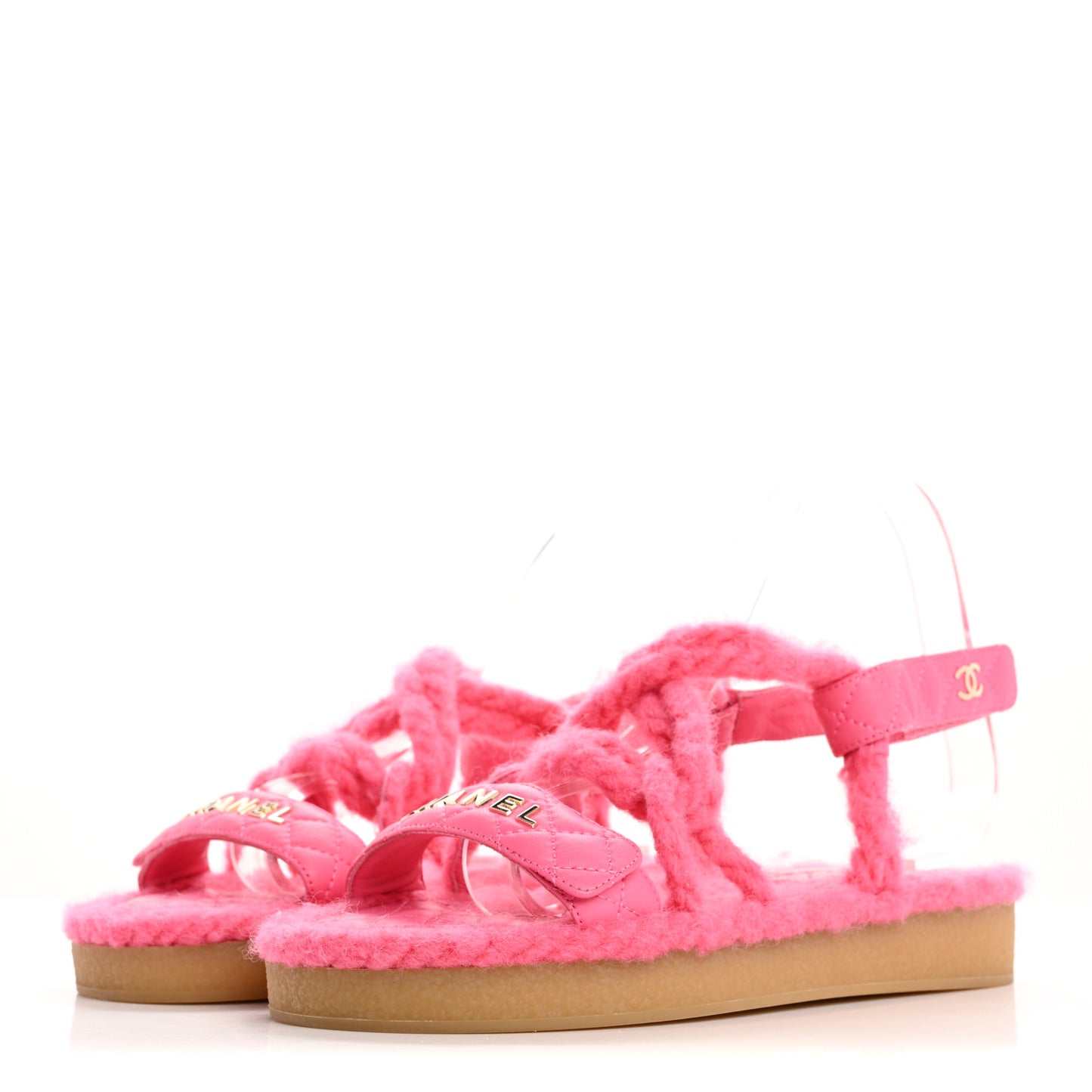 Cord Lambskin Quilted Logo Sandals 39 Pink