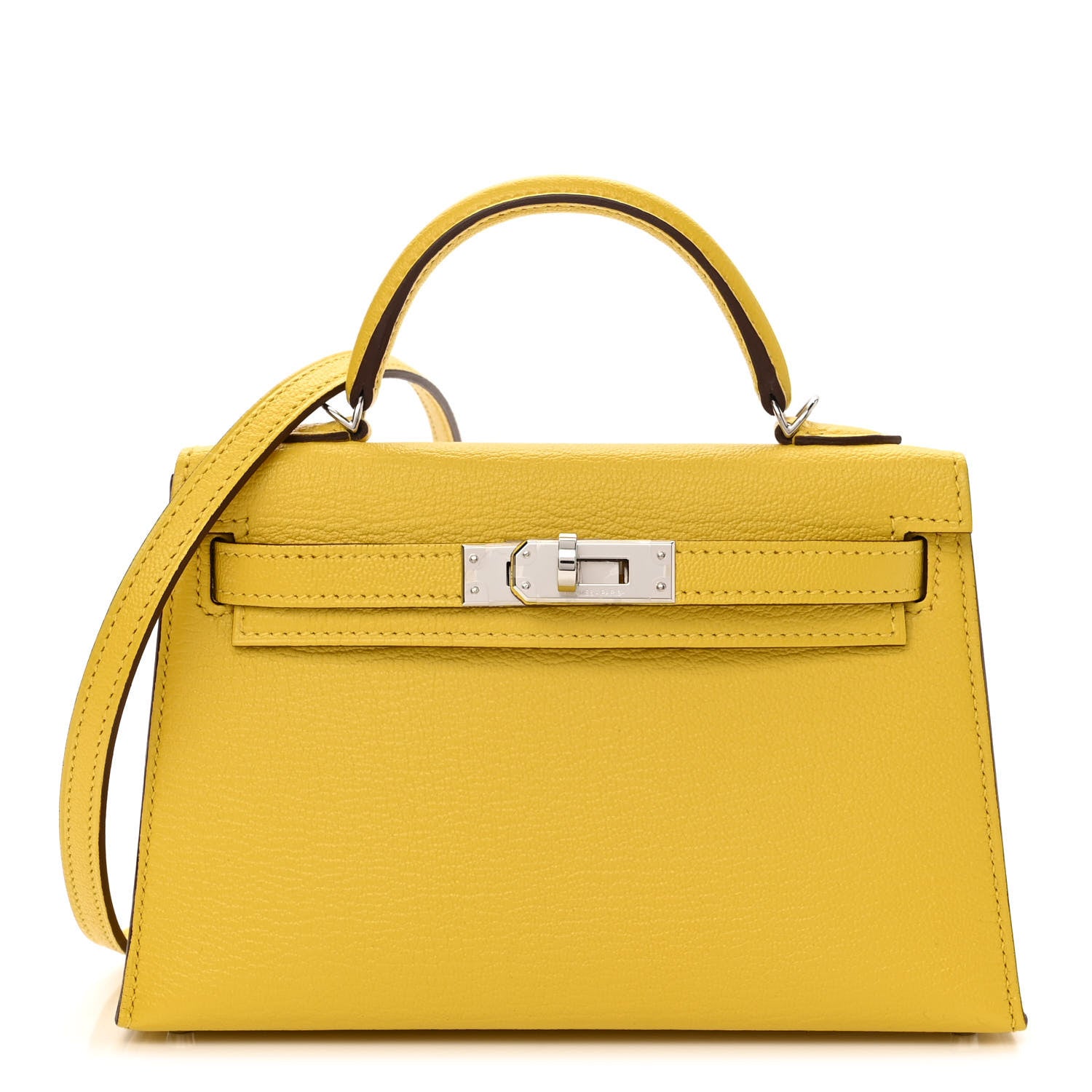 product image of HERMES Chevre Mysore Verso Mini Kelly Sellier 20 Jaune de Naples Nata FASHIONPHILE