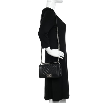 Chanel Calfskin Chevron Quilted Small Boy Flap Black 2 of 10