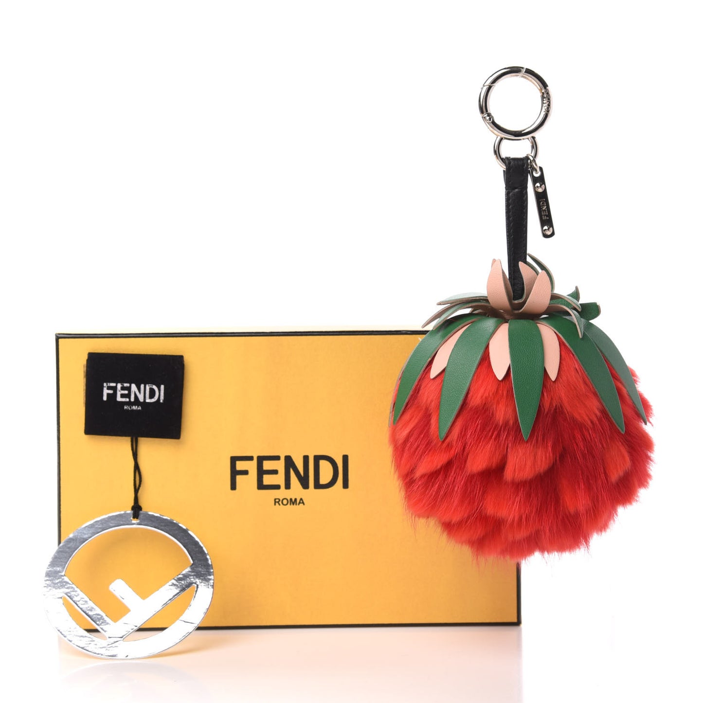 Fox Rabbit Fur Nappa Pineapple Bag Charm Rosso Cactus Multicolor