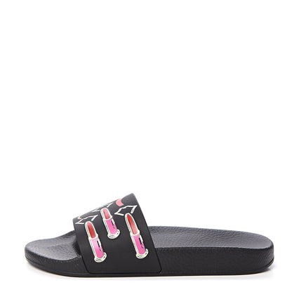 Valentino Garavani Rubber Lipstick Slide Sandals 38 Black 1 of 7