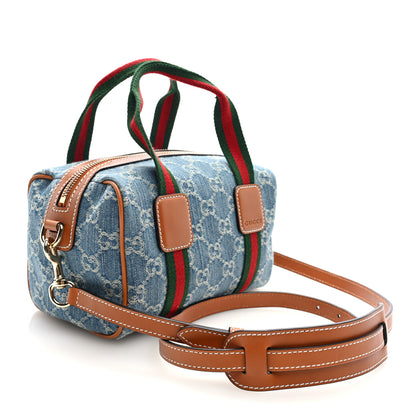 Gucci GG Denim Calfskin Web Mini GG Top Handle Bag Light Blue White 3 of 9