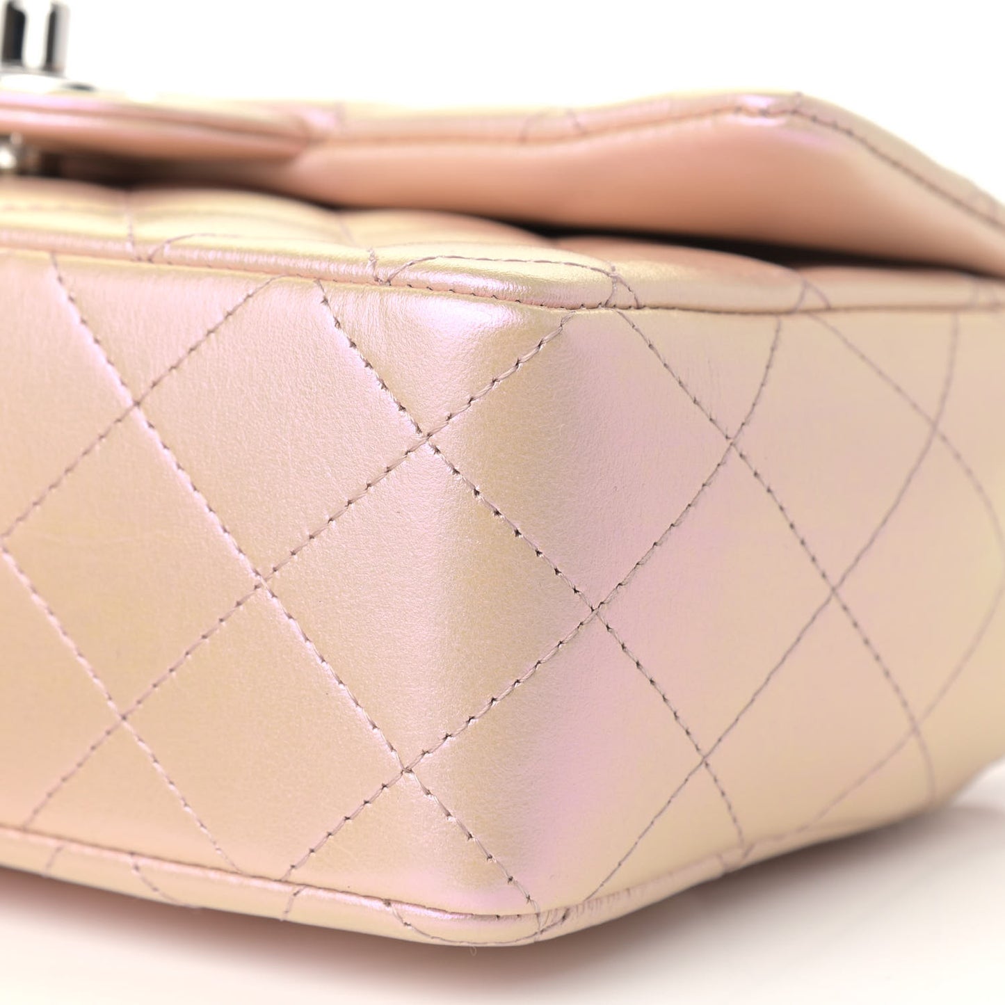Iridescent Calfskin Quilted Mini Rectangular Flap Pink