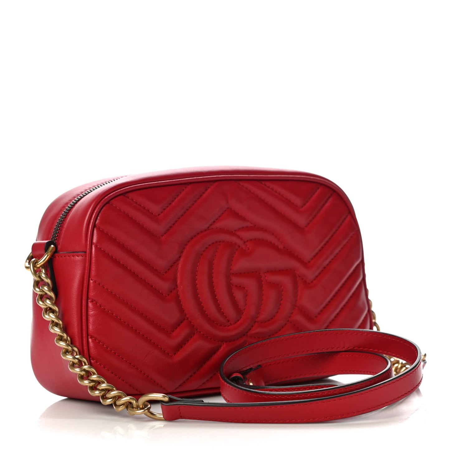 Calfskin Matelasse Small GG Marmont Chain Shoulder Bag Hibiscus Red