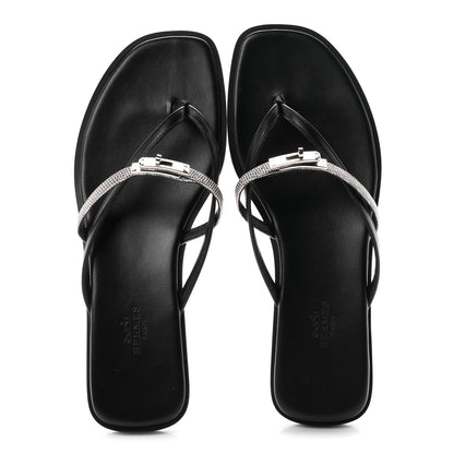 Hermes Calfskin Lizard Miss Sandals 38.5 Black Ombre 2 of 8