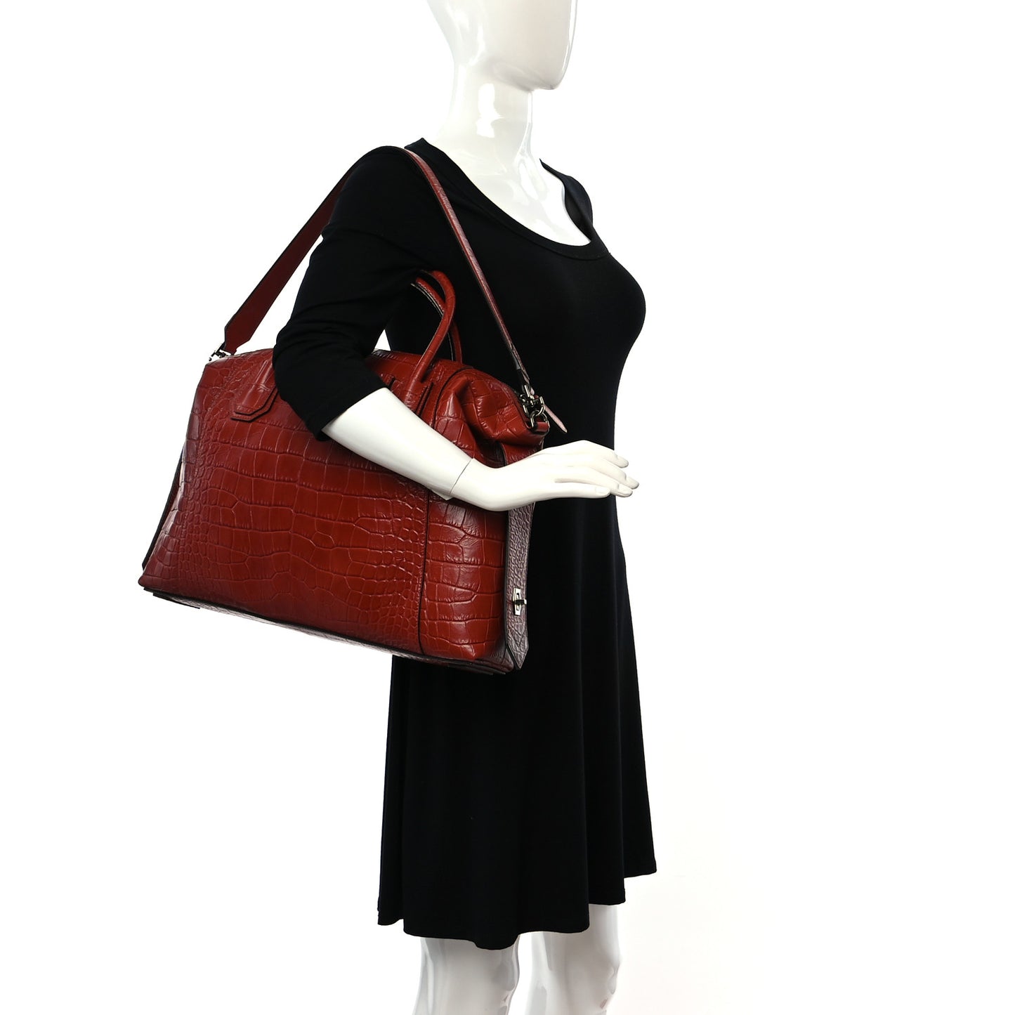 Calfskin Crocodile Embossed Medium Soft Antigona Paprika