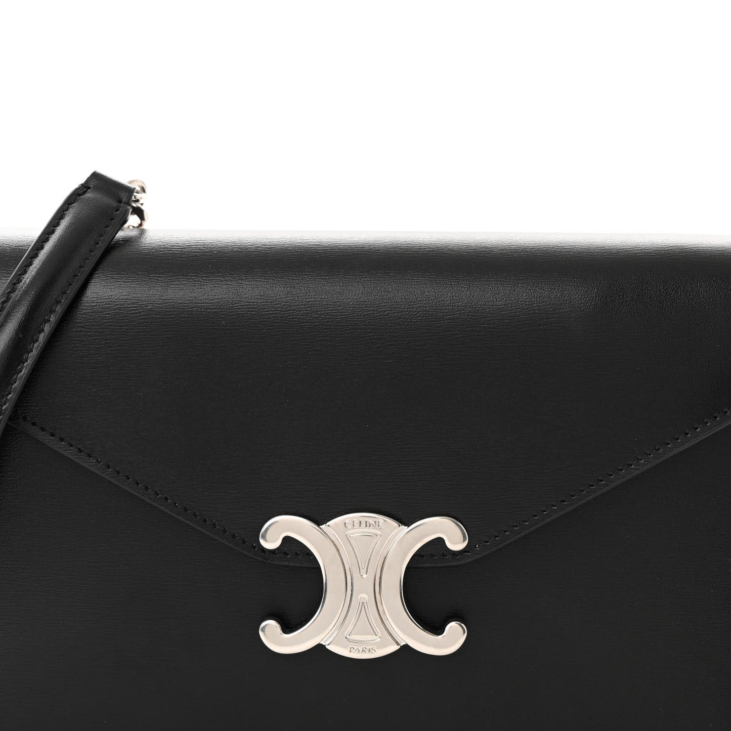 Shiny Calfskin Triomphe Margo Wallet on Chain Black