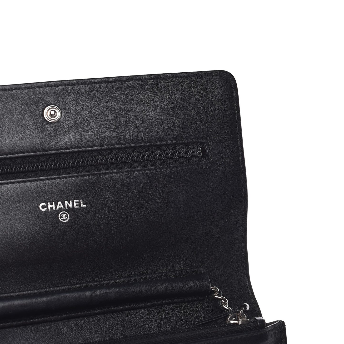 Lambskin Diamond Stitched Wallet On Chain WOC Black