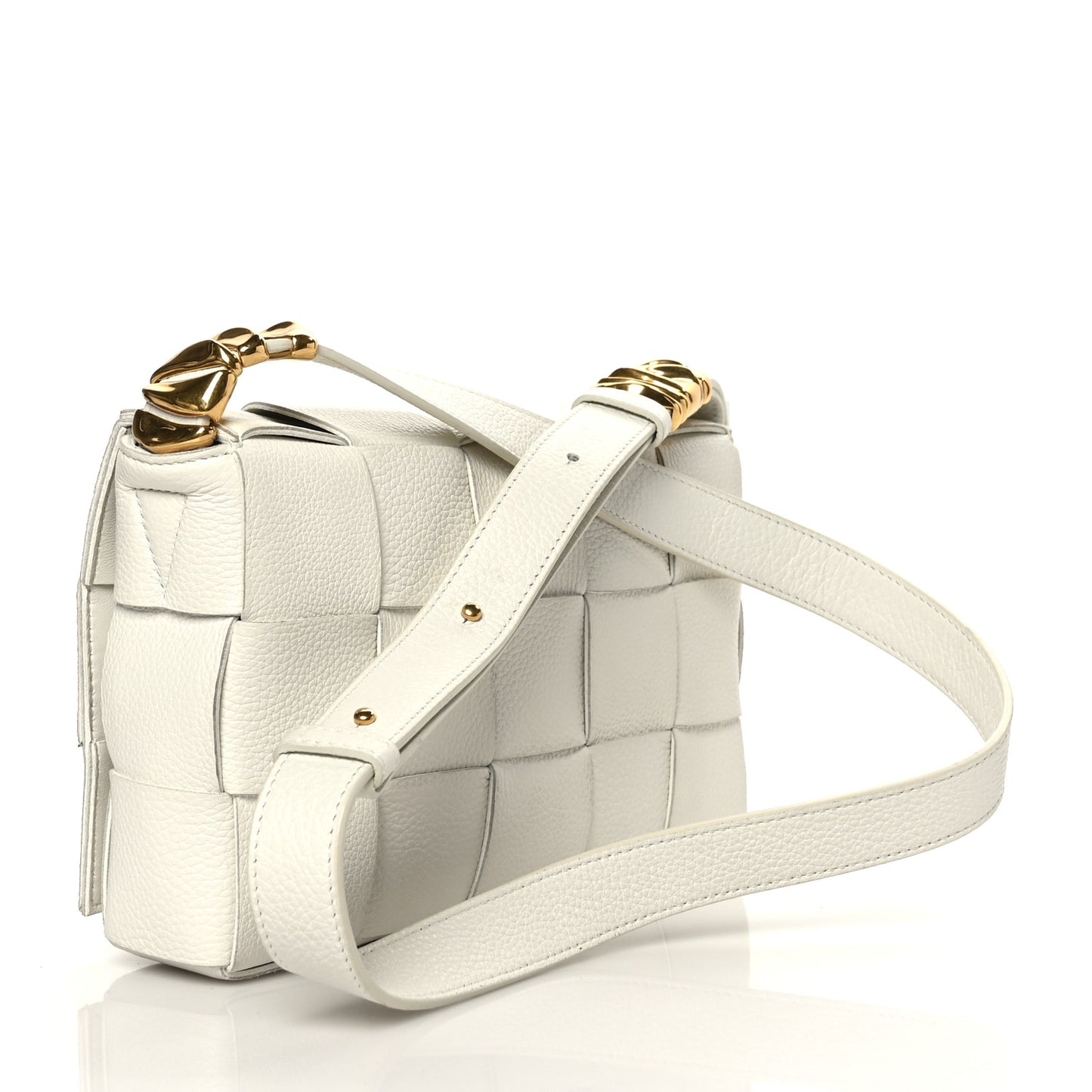 Grained Calfskin Maxi Intrecciato Cassette Crossbody Bag White