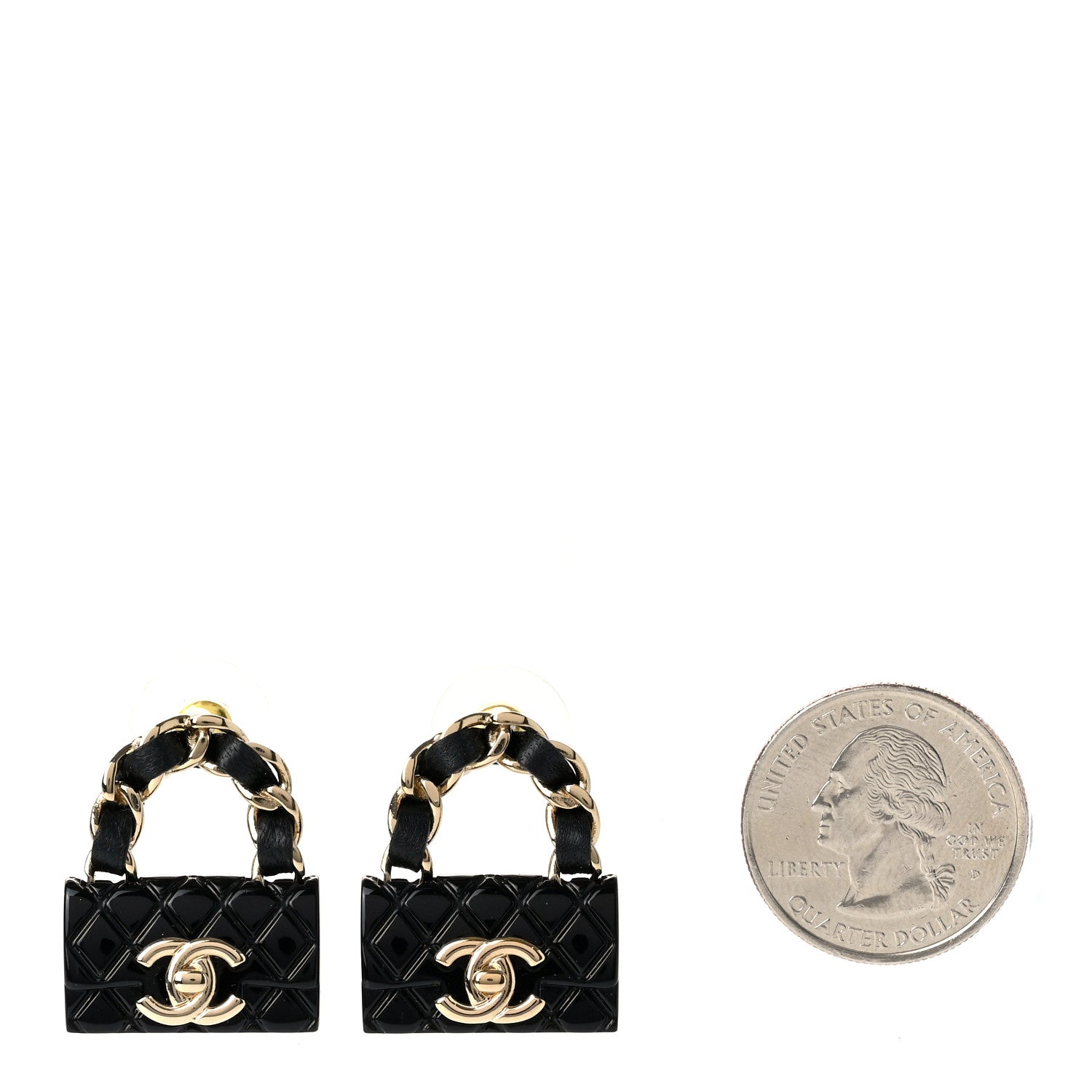 Chanel Metal Resin Lambskin Quilted CC Turnlock Chain Flap Bag Earrings Black Gold 2 of 5