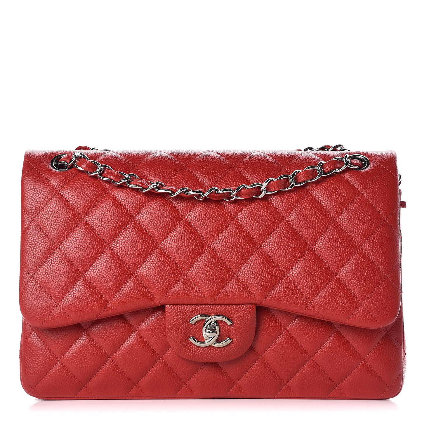 Caviar Quilted Jumbo Double Flap Red