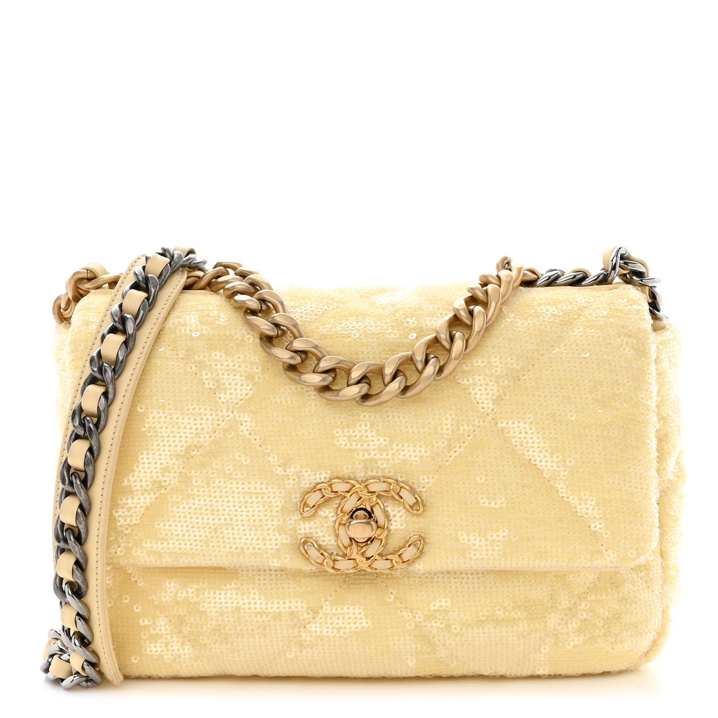 Sequin Quilted Medium Chanel 19 Flap Light Yellow
