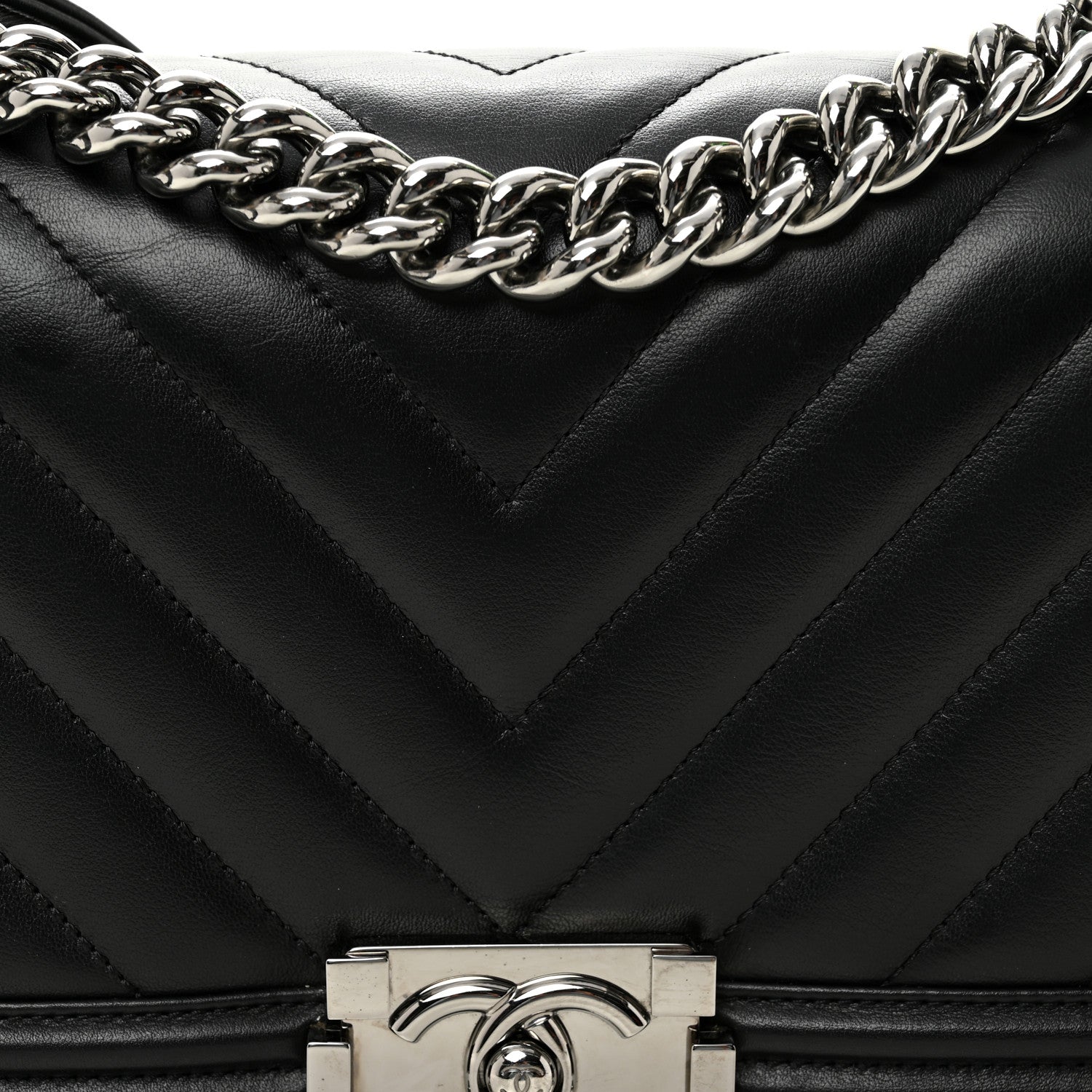 Chanel Lambskin Chevron Quilted Medium Boy Flap Black 8 of 10