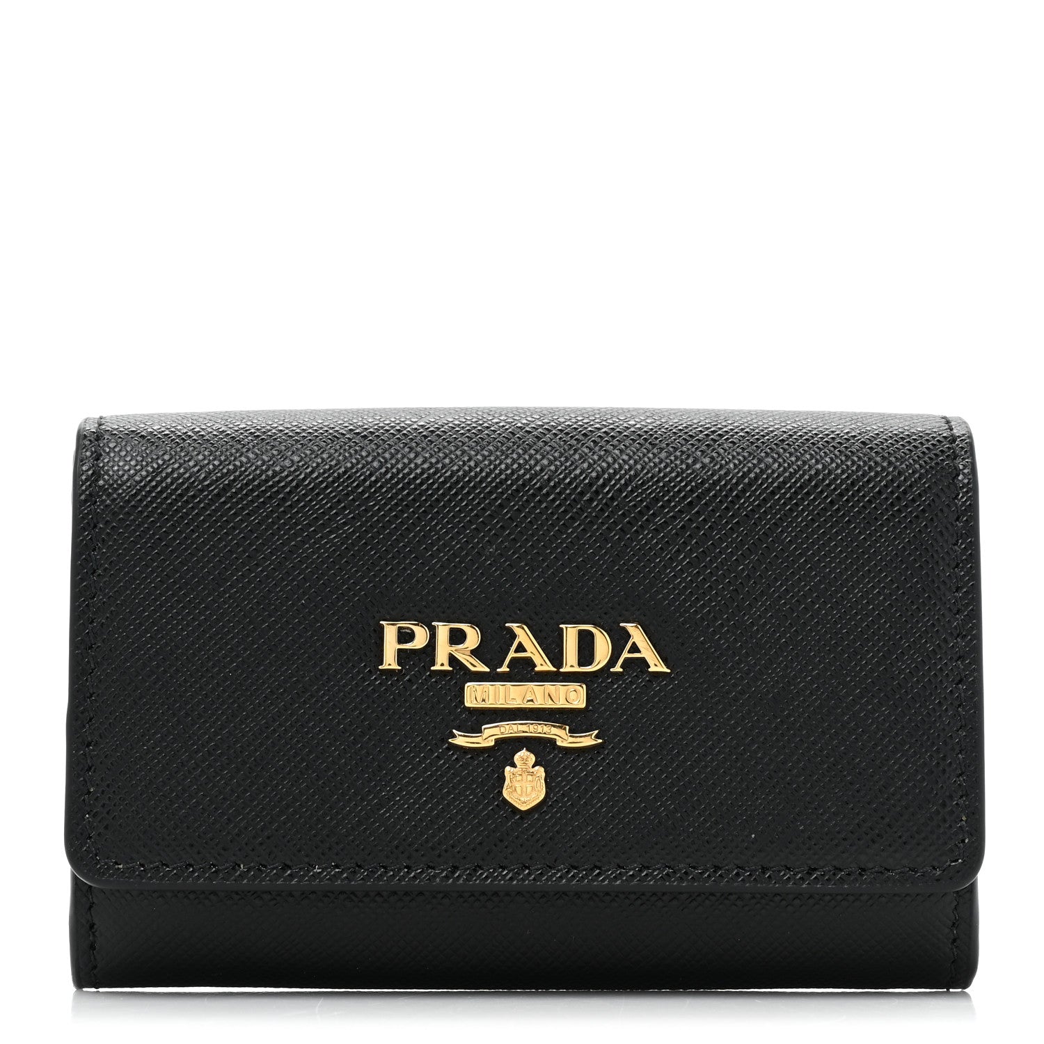 Prada Saffiano Foldover Card Holder Wallet Black 1 of 12