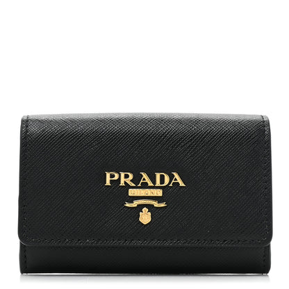 Prada Saffiano Foldover Card Holder Wallet Black 1 of 12