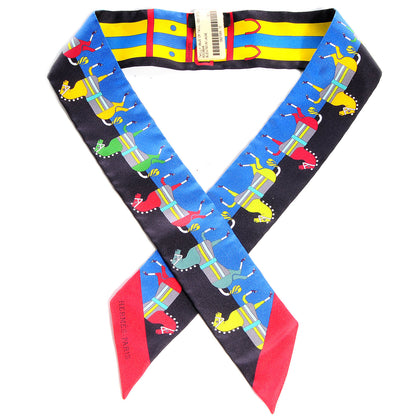 Hermes Silk Rocabar Twilly Bleu Noir Jaune 1 of 6