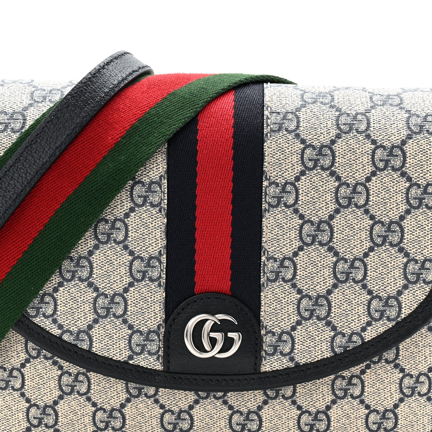 Gucci GG Supreme Monogram Textured Dollar Calfskin Web Studded Mini Ophidia Flap Shoulder Bag Beige Blue 8 of 12