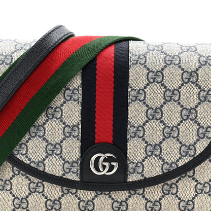 Gucci GG Supreme Monogram Textured Dollar Calfskin Web Studded Mini Ophidia Flap Shoulder Bag Beige Blue 8 of 12