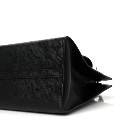 Prada Saffiano Cuir Calfskin Medium Monochrome Top Handle Tote Black 7 of 7
