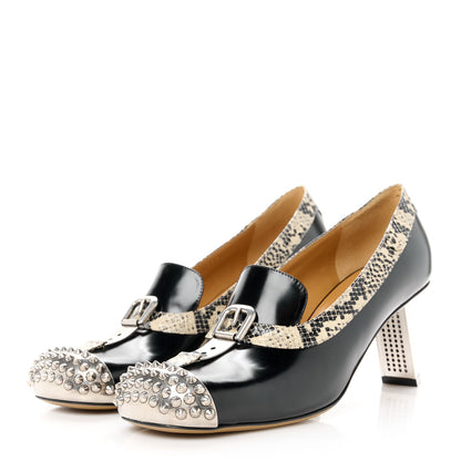 Gucci Spice Lux Snakeskin Print Spiked Pumps 40 Beige Avana Black 3 of 9