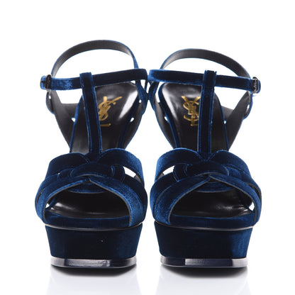 Saint Laurent Velvet Tribute 105 Platform Sandals 39 Bleuette 2 of 9