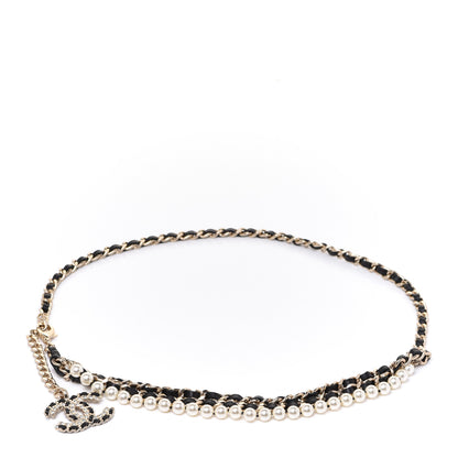 Chanel Lambskin Pearl Crystal Chain CC Fancy Belt 75 Black Gold 1 of 5