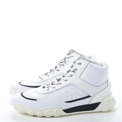 Chanel Calfskin Mesh Lycra Womens Logo High Top Sneakers 38 White 2 of 10