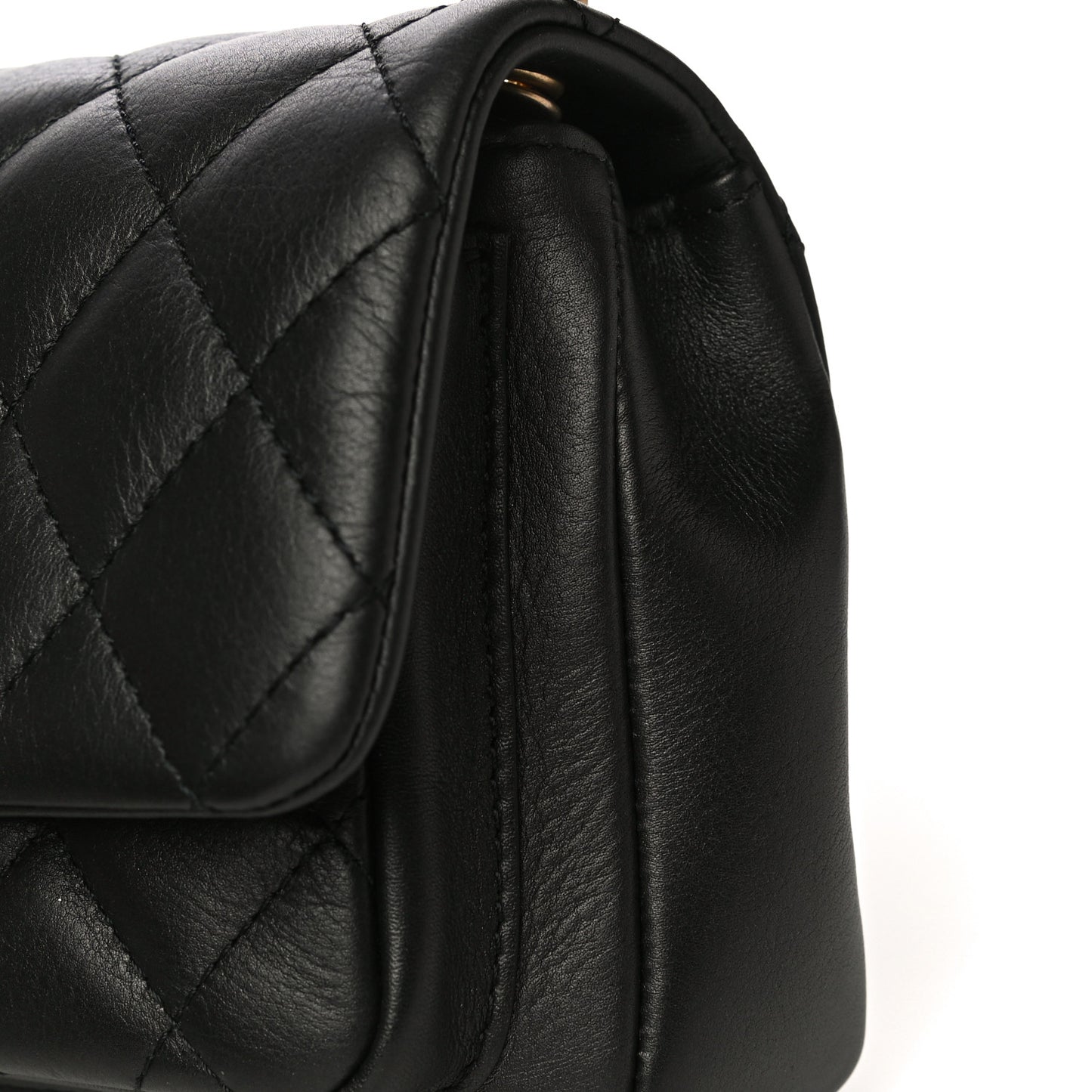 Calfskin Quilted Top Handle Flap Black