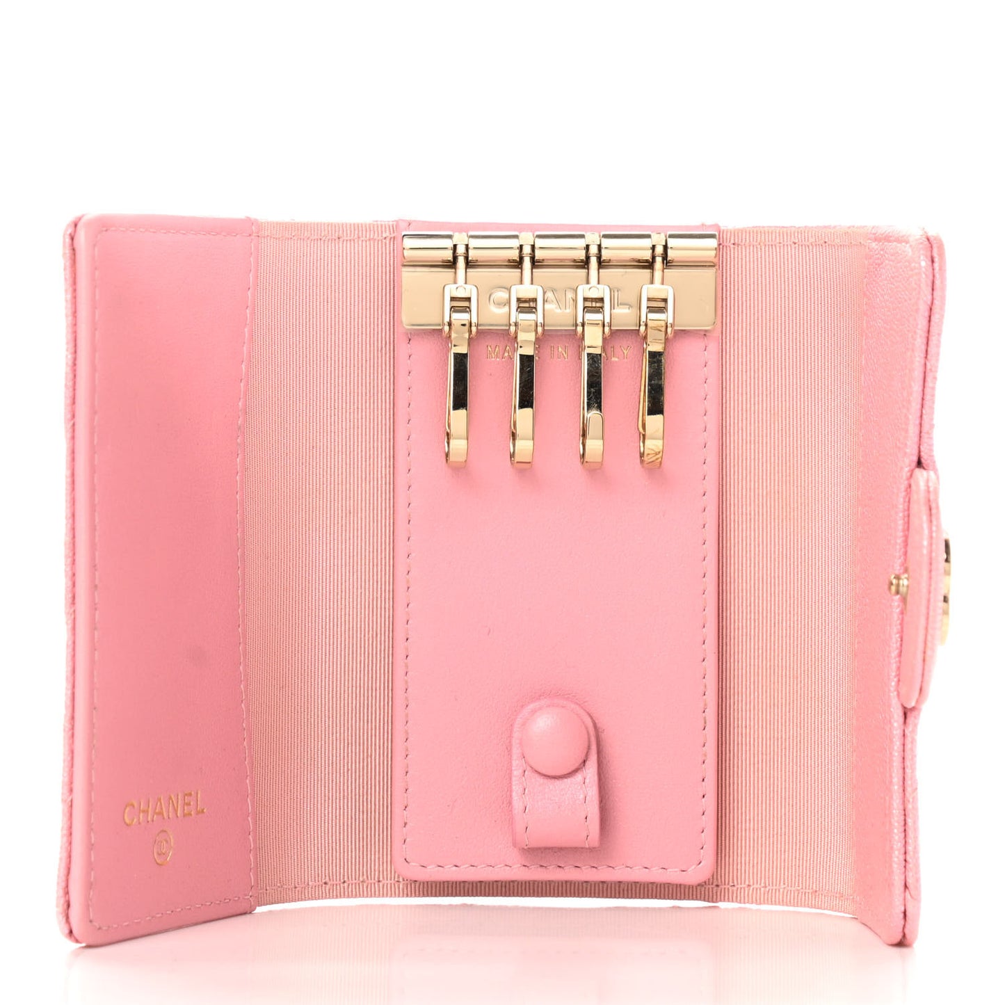 Iridescent Caviar Quilted Classic 4 Key Holder Wallet Pink
