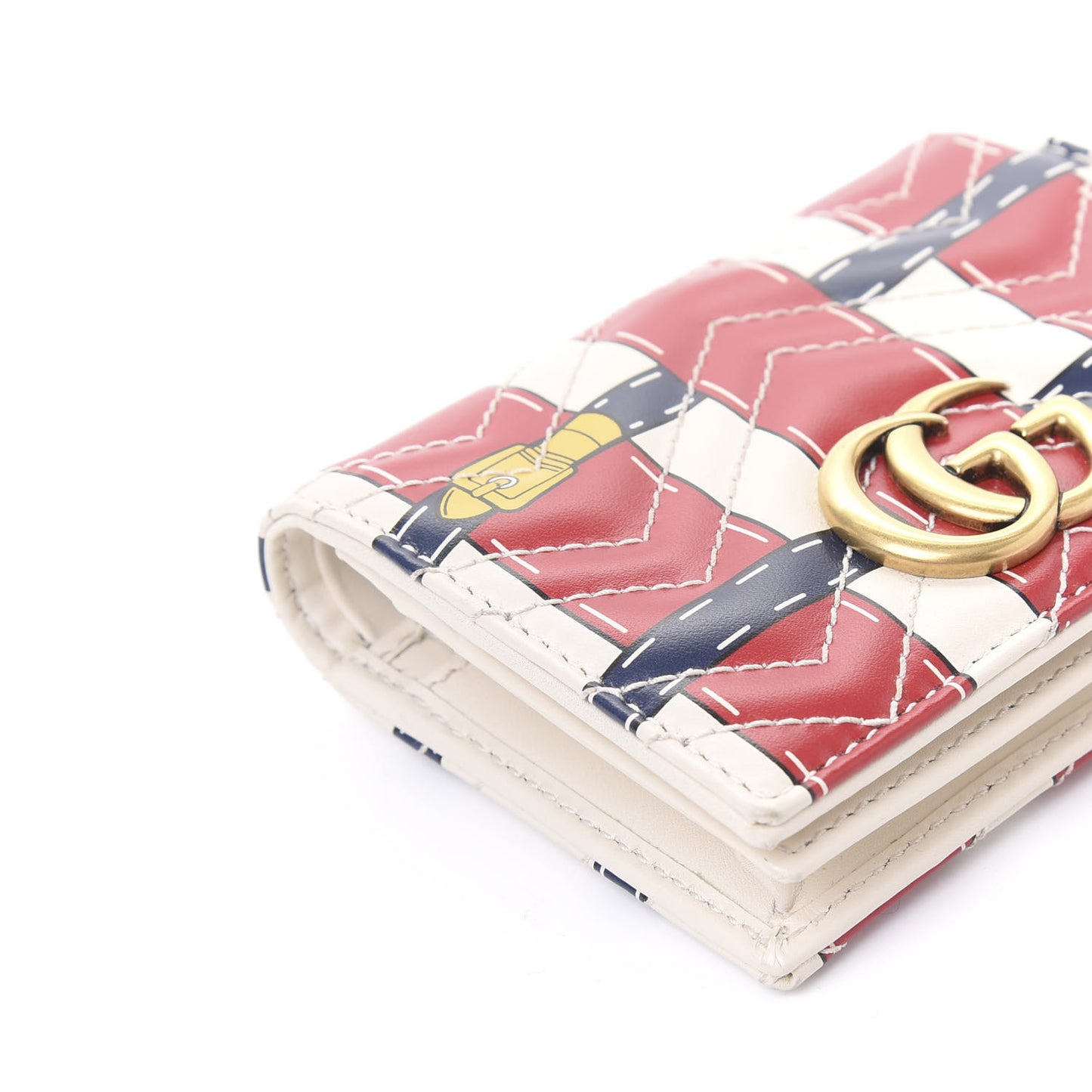 Calfskin Matelasse Trompe L'Oeil Print GG Marmont Card Case Wallet Off White