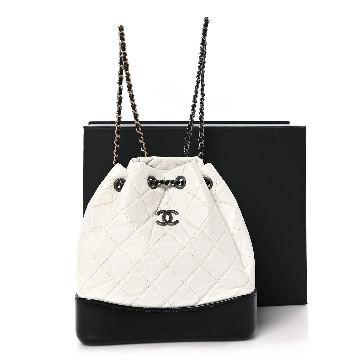 Aged Calfskin Quilted Small Gabrielle Backpack Black White