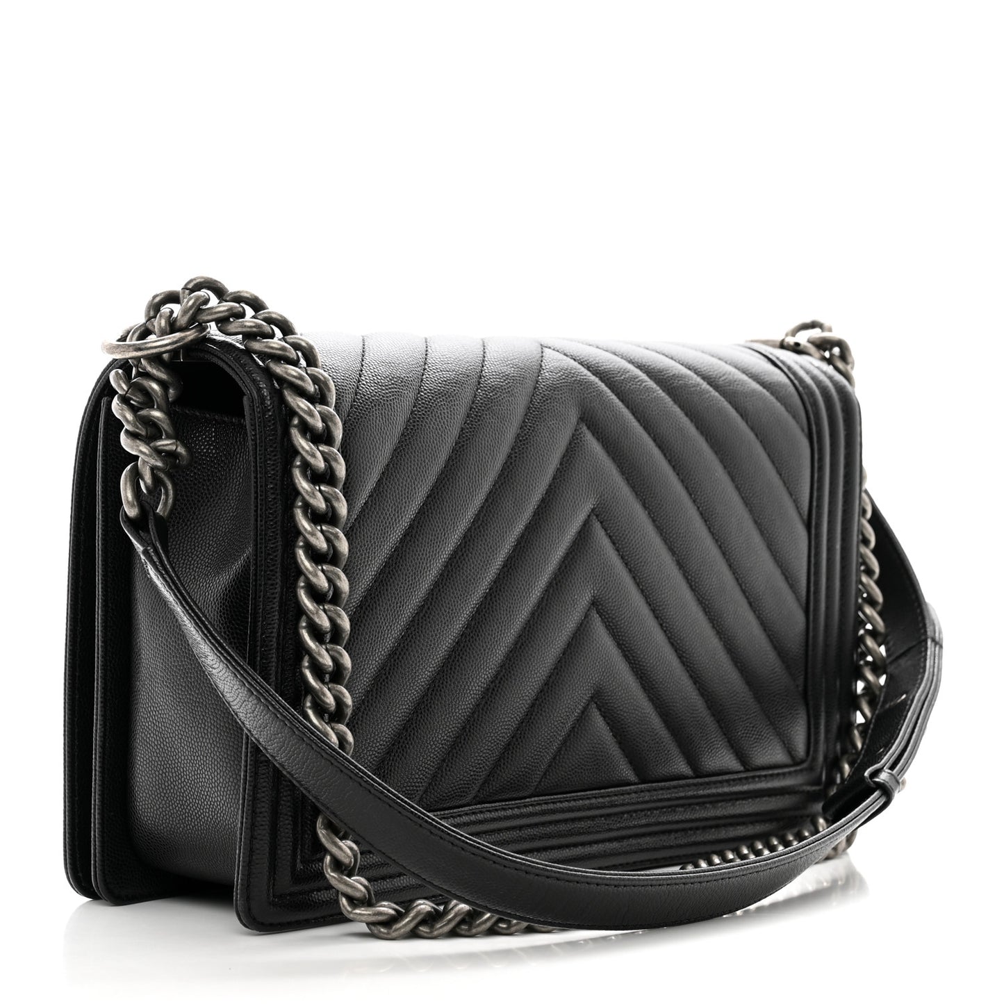 Caviar Chevron Quilted New Medium Boy Flap Black
