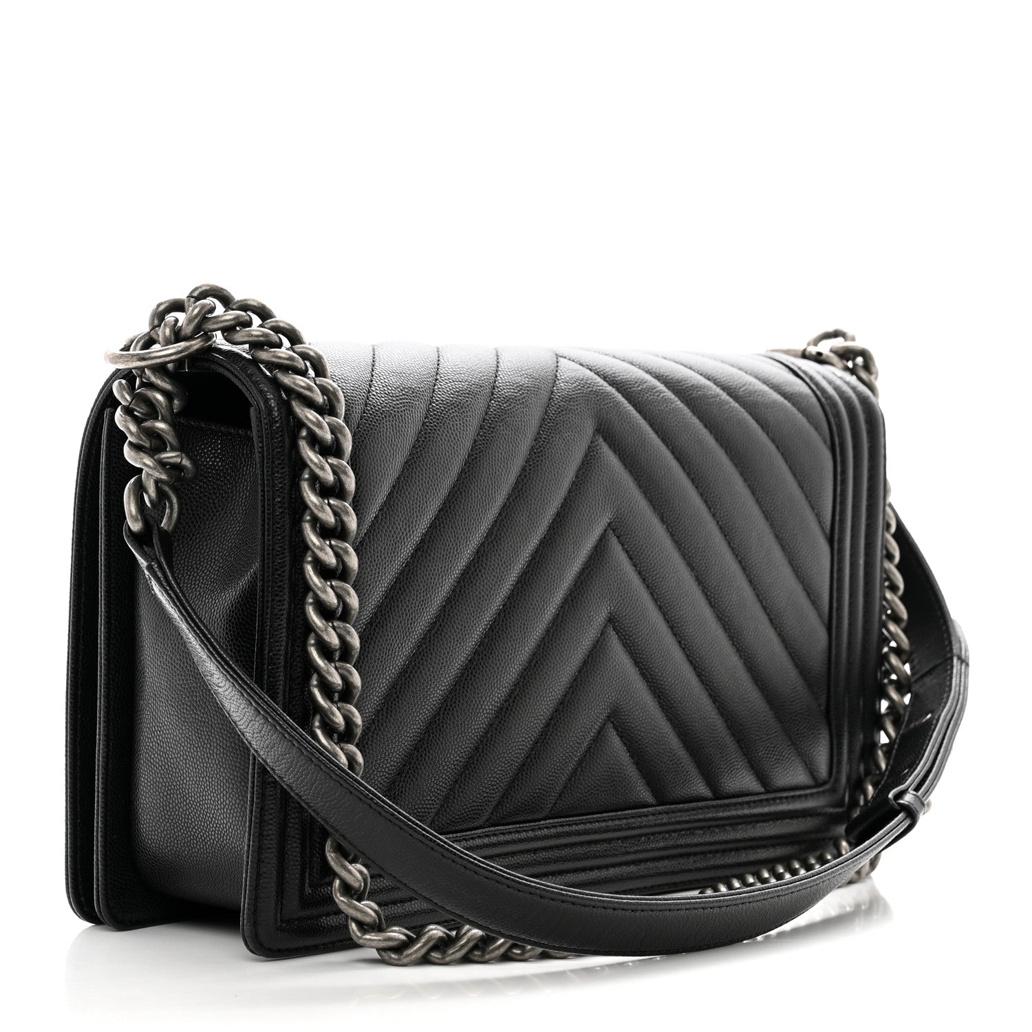 Chanel Caviar Chevron Quilted New Medium Boy Flap Black 3 of 11