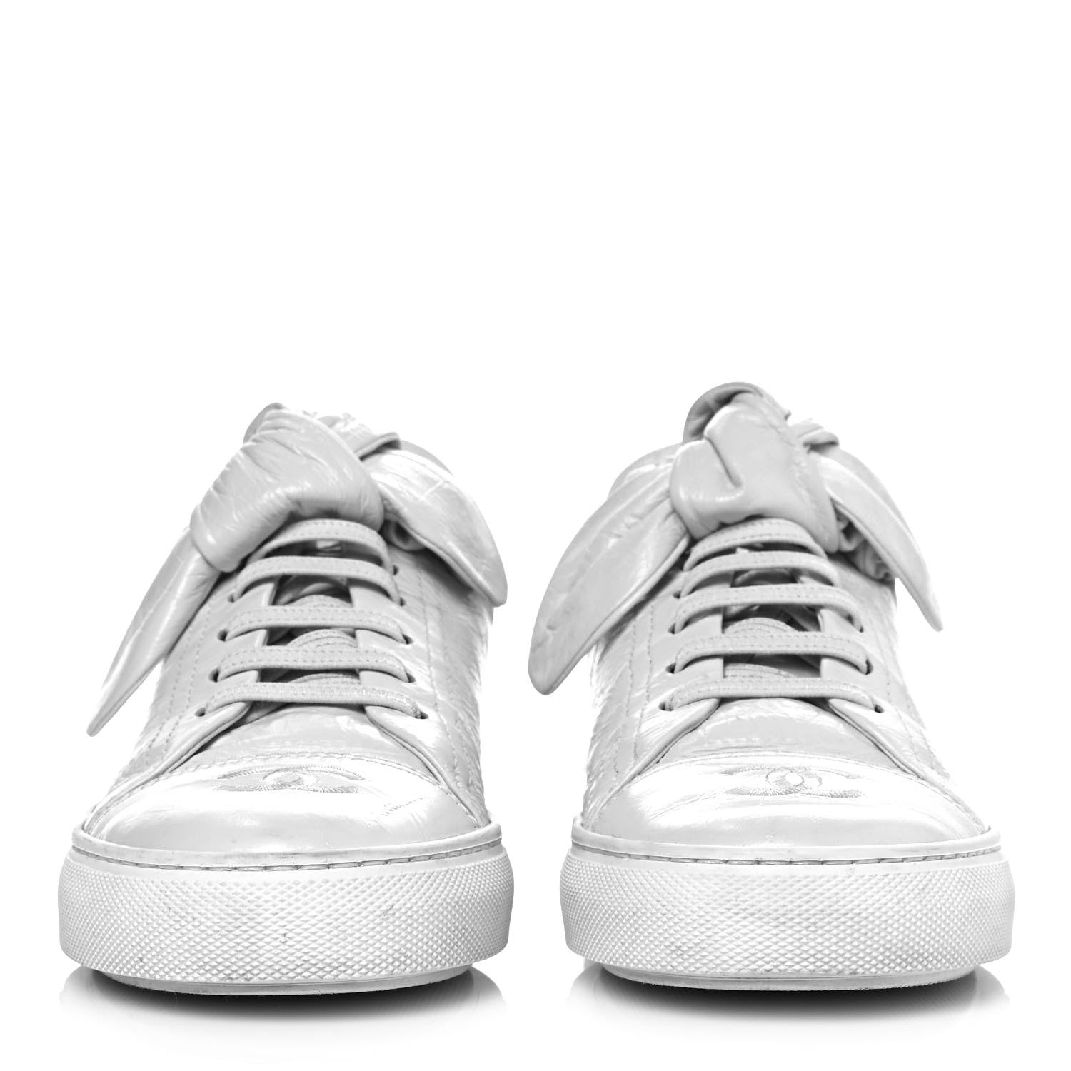 Chanel Crumpled Calfskin Womens CC Bow Sneakers 36.5 White 2 of 9