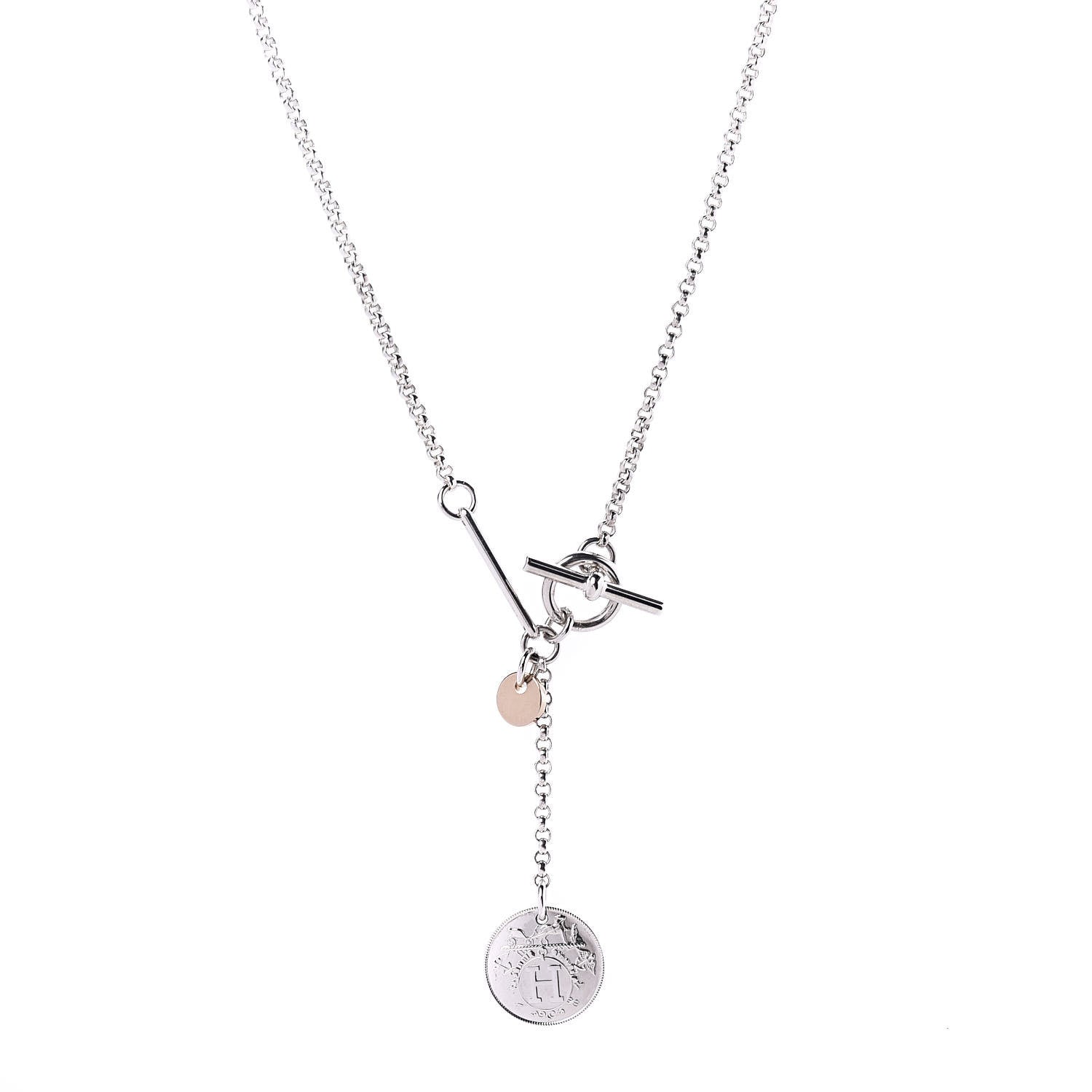 Hermes Sterling Silver 18K Rose Gold PM Ex-Libris Pendant Necklace 1 of 7