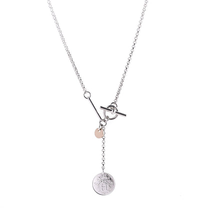 Hermes Sterling Silver 18K Rose Gold PM Ex-Libris Pendant Necklace 1 of 7