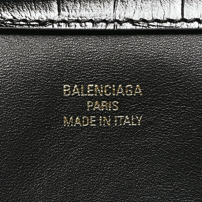 Balenciaga Shiny Calfskin Crocodile Embossed Medium Rodeo Top Handle Handbag Black 5 of 9