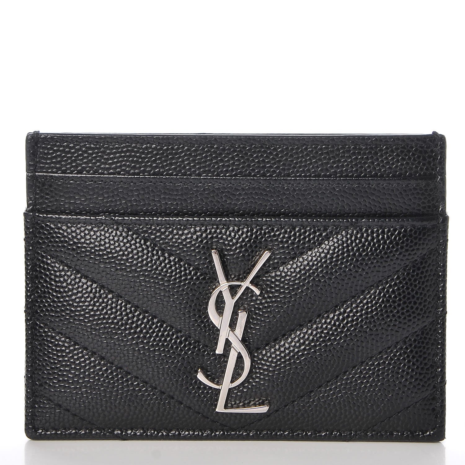 Saint Laurent Grain De Poudre Matelasse Chevron Monogram Credit Card Case Black 1 of 8
