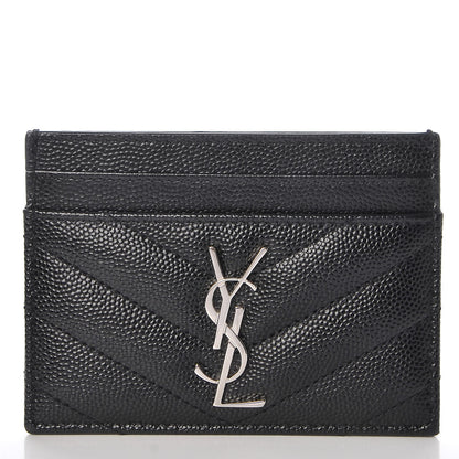 Saint Laurent Grain De Poudre Matelasse Chevron Monogram Credit Card Case Black 1 of 8