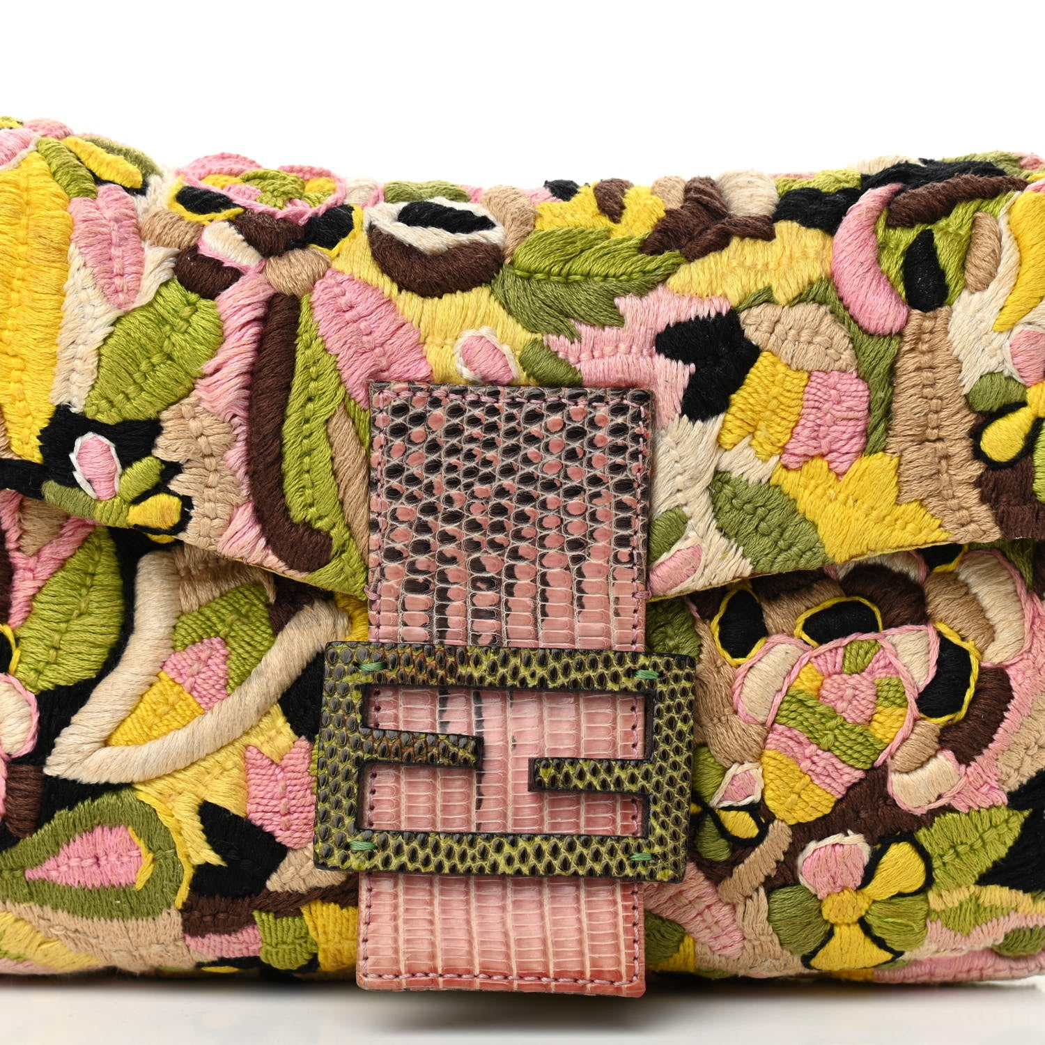 Fendi Lizard Embroidered Flower Baguette Pink Multicolor 7 of 12